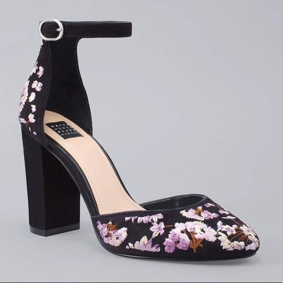 SEE NEW LISTING WHBM🖤 Suede Heels Embroidered NIB - Picture 5 of 7